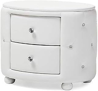 Bowery Hill 2 Drawer Faux Leather Tufted Nightstand in White