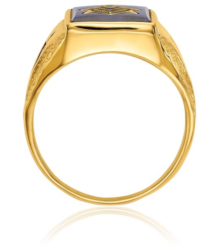 IceCarats 10K Solid Yellow Gold Mens Vintage Simulated Blue Spinel Master Mason Signet Freemason Masonic Ring3