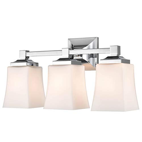 Image of Linea di Liara Brighton 3 Light Bathroom Vanity Light Polished Chrome Bathroom Light Fixtures Over Mirror Modern Vanity Lighting Fixture with Frosted Glass Shade, UL Listed