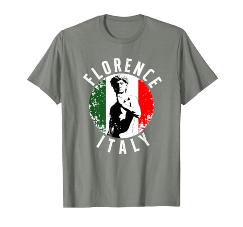 Vintage David Sculpture in Florence Tuscany with Italy Flag T-Shirt, Men, Olive Heather, XX-Large