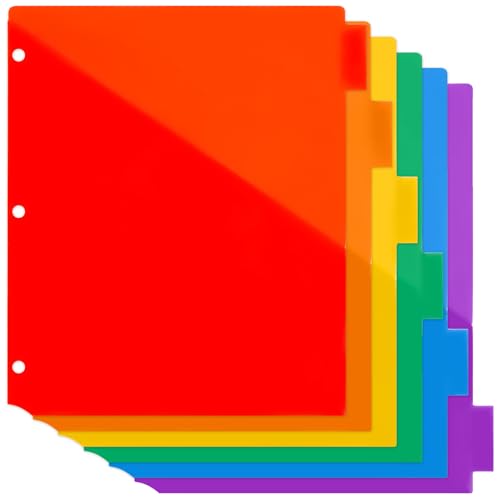 MAQIHAN Binder Dividers with Tabs and Pockets - 6 Pack Plastic Pocket Dividers for 3 Ring Binder Assorted Colors Waterproof Tear-Resistant Ideal for Office School Home Files Archives Recipes Drawings