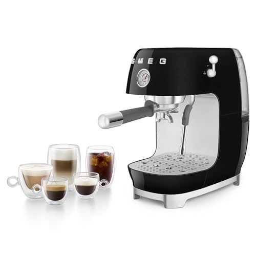 Image of Smeg ECF03 Made in Italy Retro Espresso Machine with Cold Brew, 15 Bar Pump, Thermoblock Heating, Steam Wand, Adjustable Temperature, 47 oz Water Tank- (Black)