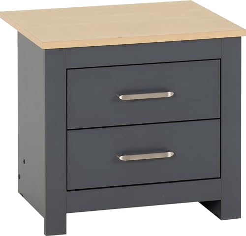 Seconique 2 Drawer Bedside, Engineered Wood, Grey/Oak Effect, W 500mm x D 400mm x H 455mm