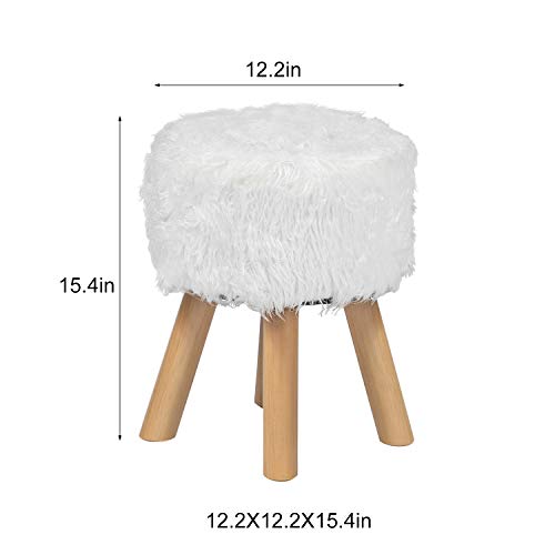 Homebeez Round Ottoman Foot Rest Stool, Small Furry Decorative Bench With Wood Legs (White Wool) #TOP3