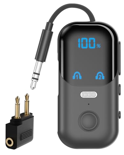 Bluetooth 5.4 Transmitter Receiver with aptX Adaptive, 2-in-1 Wireless Audio Adapter for Airplane Travel, Bluetooth Adapter for 2 AirPods, 3.5mm AUX Jack for TV Car Stereo Speakers - Dark Gray