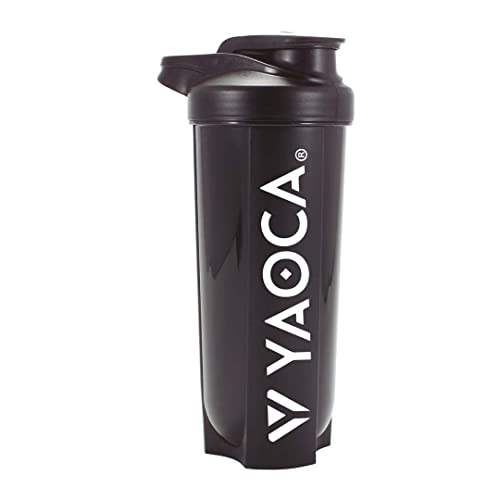 Proteínas, YAOCA, Vaso Shaker, Botella mezcladora perfecta para batidos de proteína y preentrenamiento | Capacidad 700 ml | Color Negro | Incluye asa y esfera para...