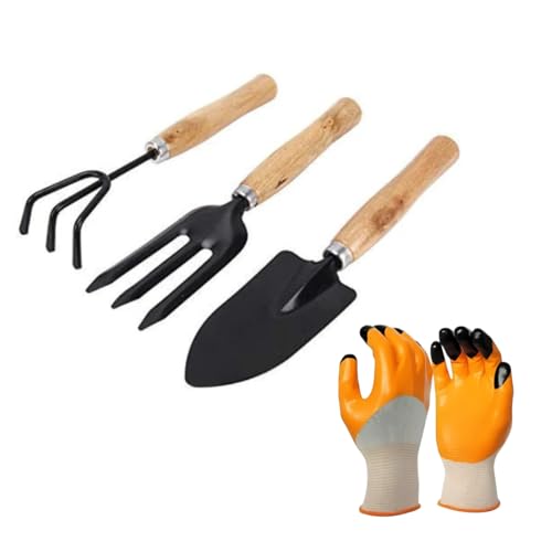 Image of Gardening Tools Kit for Home Garden - 4-Piece Set with Cultivator, Trowels, Gloves & Shovel | Essential Gardening Items for Planting, Farming & Agriculture