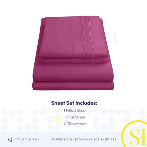 California King Sheet Sets - Breathable Luxury Sheets with Full Elastic & Secure Corner Straps Built In - 1800 Supreme Collection Cal King Deep Pocket Bedding Set, Sheet Set, California King, Berry