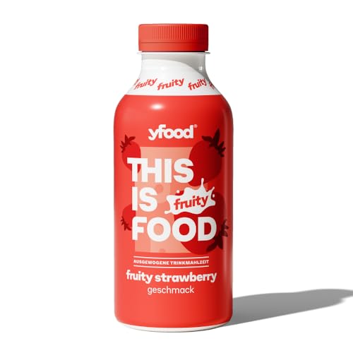 yfood Fruity Strawberry, repas prêt à boire, THIS IS FOOD, substitut de repas, 27 g de protéines, 26 vitamines et minéraux (12 x 500 ml), goût fraise