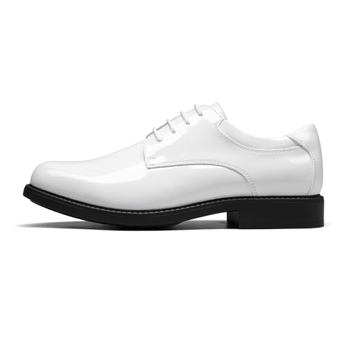Bruno Marc Men's Dress Oxford Shoes Classic Lace Up Formal Shoes,Size 8.5,White/Pat,DOWNING-02
