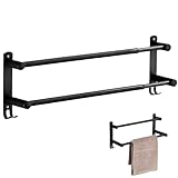 Towel Holder, Double Telescopic Adjustable 16.9-29.9 Inch, SUS304 Stainless Steel, No Drill Installation, Heavy Duty for Bathroom Kitchen, Black