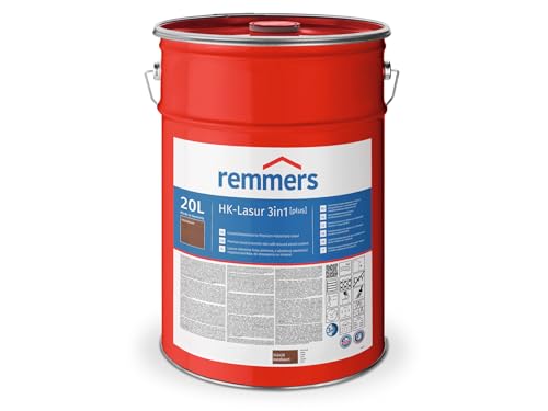 Remmers Barniz HK-Lasur 3 en 1 [plus] nogal mate, 20 litros, barniz para madera premium exterior, protección triple para madera con impregnación + imprimación + barniz