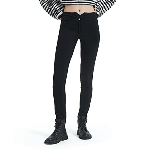 GLOWELFA Pantalon Femme Taille Haute Slim – Noir Élastique Grande Taille, Idéal pour Bureau, Réunion, Soirée et Randonnée(17099,TTG,Noir)