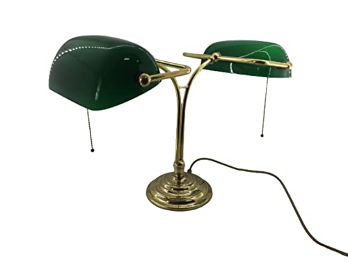 artigianatodaloise Lampada Doppia da scrivania ministeriale banchiere Inglese Verde Tavolo Studio Made in Italy