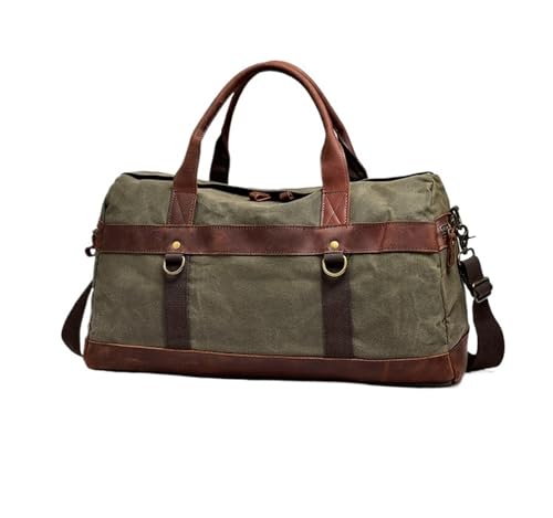 Reisetasche Wasserdichte gewachste Canvas-Leder-Herren-Reisetasche, Handgepäck-Tasche, Handgepäck, große Tragetasche, Vintage-Herren-Reisetasche, Wochenendtasche, große Übernachtungstasche(Green)