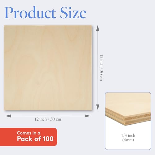 image for Baltic Birch Plywood, 6 mm 1/4 x 12 x 12 Inch Craft Wood, Box of 100 B