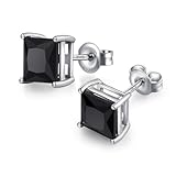 Negro Pendientes Circonita Cúbica Plata de ley 925 con Diamantes Imitación Hipoalergénicos cuadrados Cartílago Joyería Piercing Regalo para Mujeres Hombres 6 mm