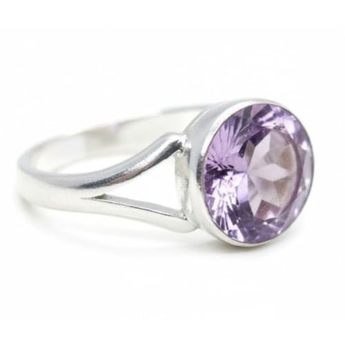 Image of 55Carat Choose Your Color Real Round Shape 5 Carat Birthstones Sterling Silver Handmade Healing Stones Ring Size US 4-13