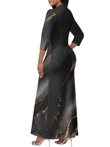Image of PinkPatty Women's Casual 3 /4 Sleeve Polo V Neck Bodycon Maxi Dress
