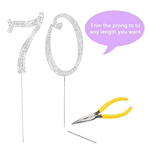 Number Cake Topper 70, Uniideco Silver Rhinestone Premium Metal Bling Bling Cake Decor, Sparkly Happy Birthday Wedding Anniversary Party Decoration Centerpiece #TOP3