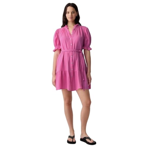 Image of Gap Women Regular Fit Tiered Mini Belted Gauze Casual Dress
