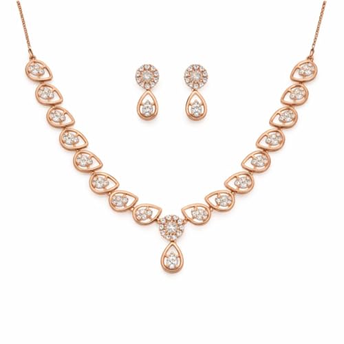 Image of Nilu's Collection Rose Gold Plated Necklace Set With Matching Earrrings For Women And Girls | Anti-Tarnish | Anti-Allergy| Anniversary Gift |Gifting