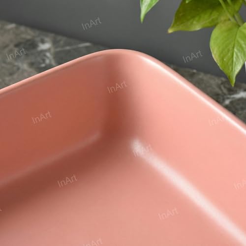 Image of InArt Wash Basin: Designer Counter Top Bathroom Sink - Vanity Wash Basin for Bathroom, Table Top Wash Basin 62 x 35 x 12 cm (Pink)
