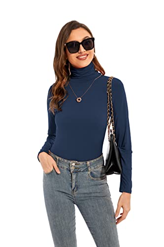 Image of Womens Long Sleeve Turtleneck T-Shirts Casual Lightweight Slim Fit Cozy Base Layer Top