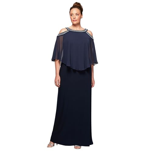 Alex Evenings womens Plus-size Cold Shoulder Popover Special Occasion Dress, Navy, 22 Plus