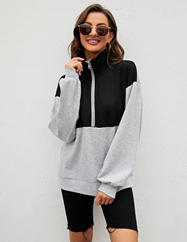 Blomming Jelly Womens Half Zip Pullover Black Sweatershirt Zip Up Hoodie Oversized Shirts Fashion Sweatershirts(Large,Grey) #TOP3