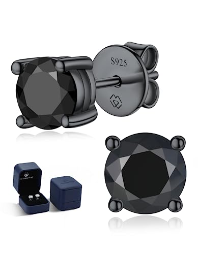 MomentWish Schwarze Moissanite Ohrstecker, 1-2 Karat Ohrringe Schwarz Herren Damen 925 Sterling Silber Simulierter Diamant Ohrring Solitär Ohrschmuck Geschenk für ihn 5/5.5/6.5mm