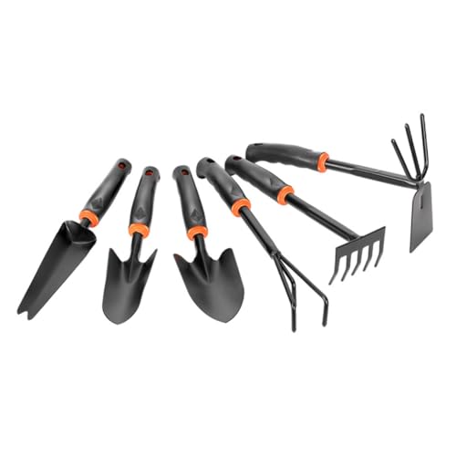 SUPVOX 6 Pcs Garden Tool Ergonomic Skid Handle Dual Use Hoeing Rake Rake and Wide Shovel for Gardening Potted Plants and Crafting Black Orange