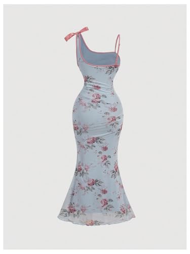 Image of Verdusa Women's Floral Print Wedding Guest Bowknot Bodycon Maxi Dress Sleeveless Summer Dress