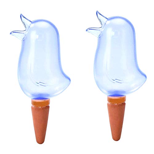 Xiton 2pcs Plant Waterer Self Watering Globes Bird Shape Hand Blown Transparent Mini Durable Clear Glass Aqua Bulbs Clear Plastic Self Watering Aqua Globes Blue