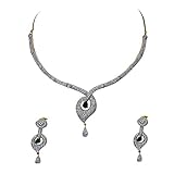 JewelryOnClick Collar con pendientes de gota para mujeres y niñas, juego de joyas tradicionales indias, collares de piedra, chapados en oro, cadena chapada en plata, joyería multiusos, Piedra,