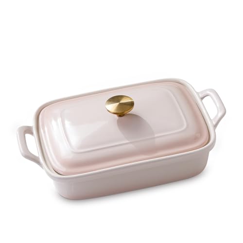 Stoneware Casserole Dish with Lid – 2.5 Qt Covered Baking