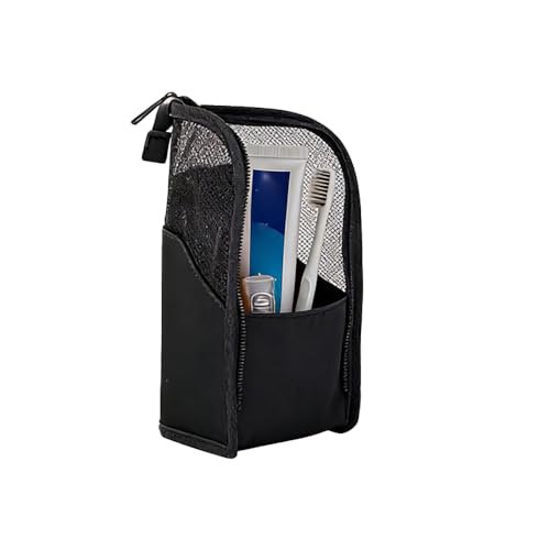 SICOSPI Standing Toiletry Bag 2026 Upgraded Portable Lightweight Travel Toiletry Bag Organizer Bag Cosmetic Zipper Pouch Waterproof Dust-Free Stand-Up Small Toiletry Stationery Bag (Black)