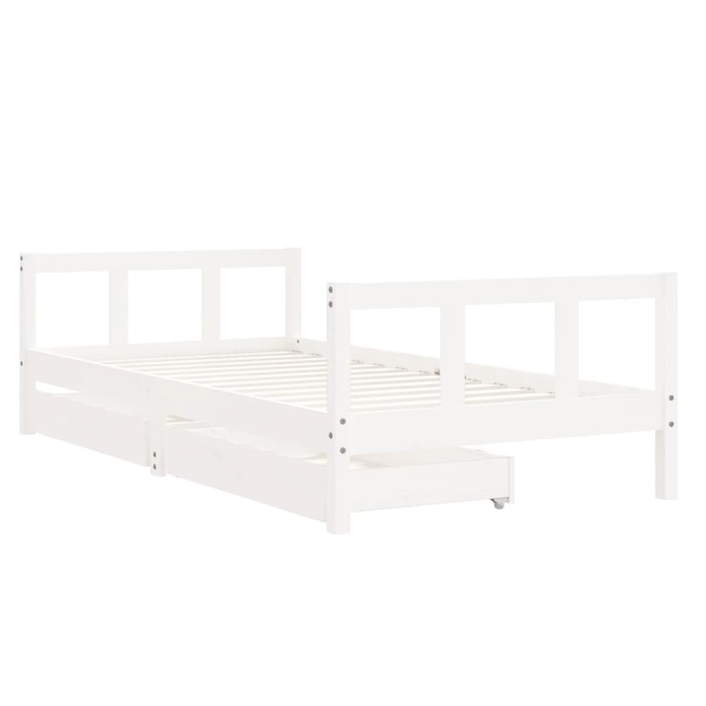 Gecheer Kinderbett mit Schubladen Hausbett Spielbett Kinder Bett Holzbett Bettgestell Weiß 90x190 cm Massivholz Kiefer