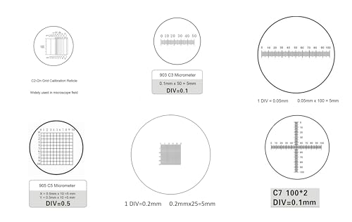 Image of Microscope Stage Calibration Slide, Eyepiece Micrometer, Microscope Eyepiece Graticules, Ocular Micrometer, Cross Line Reticle (Set of 7)