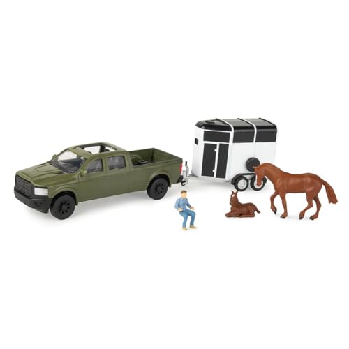 Agriculture 1/32 Green Pickup Truck with Horse Trailer & Figures 47599