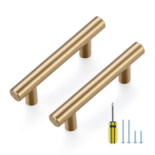 Ravinte 10 Pack Kitchen Cabinet Handles Champagne Bronze 2-1/2 Inch Hole Center Stainless Steel Pulls for Dresser Drawer Cupboard Handles with Screwdriver 4 Inch Length