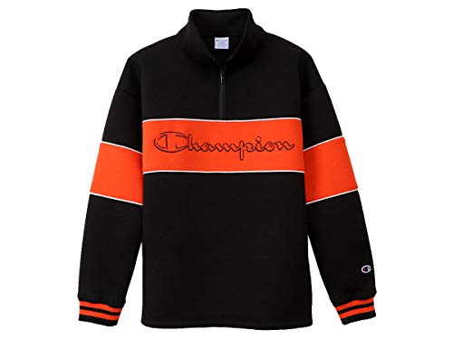 [チャンピオン] ハーフジップジャケット 配色 ラインリブ スクリプトロゴ刺繍 C3-Q009 メンズ ブラック L