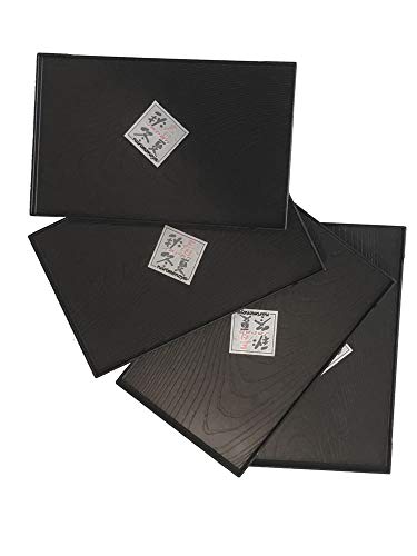 Set of 4 Plastic Black Wood Grain Texture Rectangle Sushi Plate Serving Tray