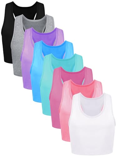 Image of Geyoga 8 Pieces Girls Dance Tank Top Racerback Crop Top Sleeveless Dance Outfit for Ballet Hip Hop Athletic Wear