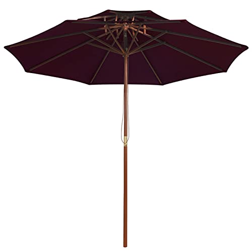 Parasol burdeos de 270 cm para terraza y playa con mástil de madera 2
