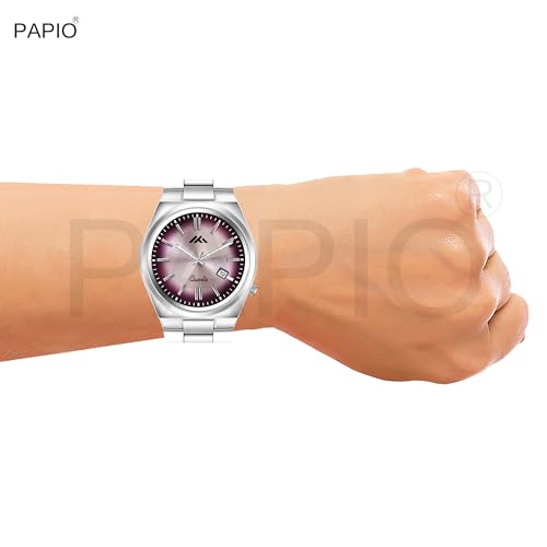 Image of PAPIO Men's Quartz Analogue Watch, Silver Stainless Steel Band, Round Dial with Date Display