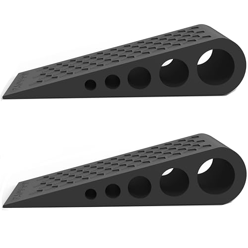 Image of Door Stoppers for Bottom of Door Premium Floor Rubber Door Stop Wedge Made in USA Heavy Duty Honeycomb Design for Carpet, Tile, Ideal for Home, School, Commercial, Black 2-Pack