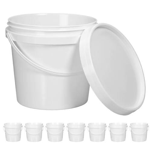 1/2 Gallon White Plastic Airtight Buckets with Lids 8pcs Leak-Proof Food Storage Containers for Kitchen Pantry Garage Use Storage Liquids and Solids Stackable Design