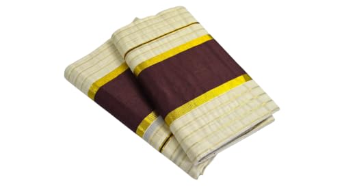 Image of Womens Kuthampully Set Mundu With Golden & Stripes Kara