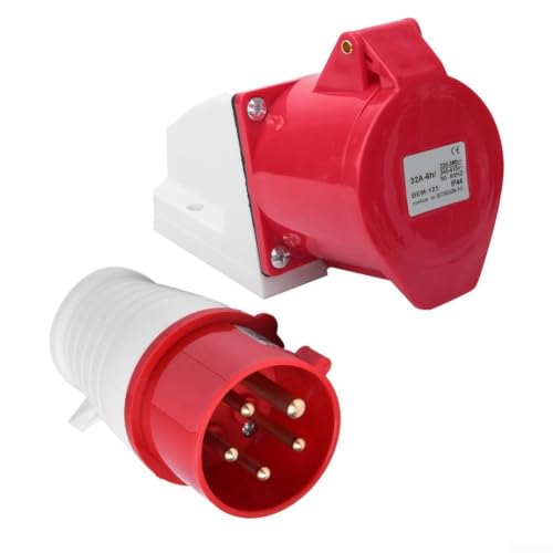 Juego de enchufe industrial y entrada de 32 A, 5 pines, 380 V a 415 V, montaje en pared trifásico, conector IP44 impermeable rojo para equipos pesados